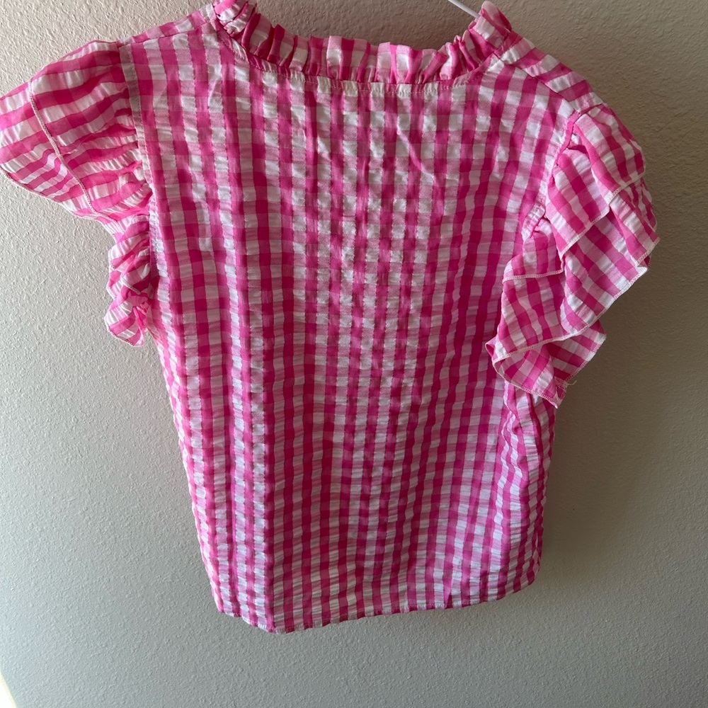 Women’s Pink Gingham Ruffle Sleeve Boutique Top